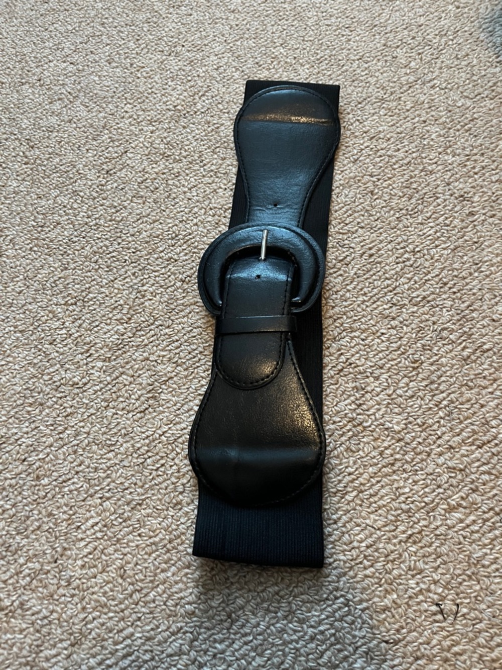 Black Stretch Waist Belt with Faux Leather Accents